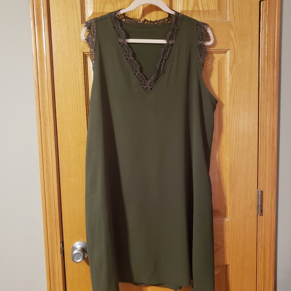 Olive Green Knee Length Sleeveless Dress Sz 2XL